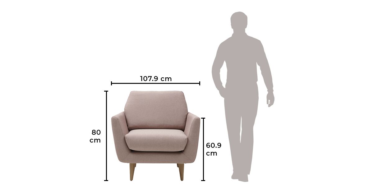 Image of a sofa chair with product dimensions